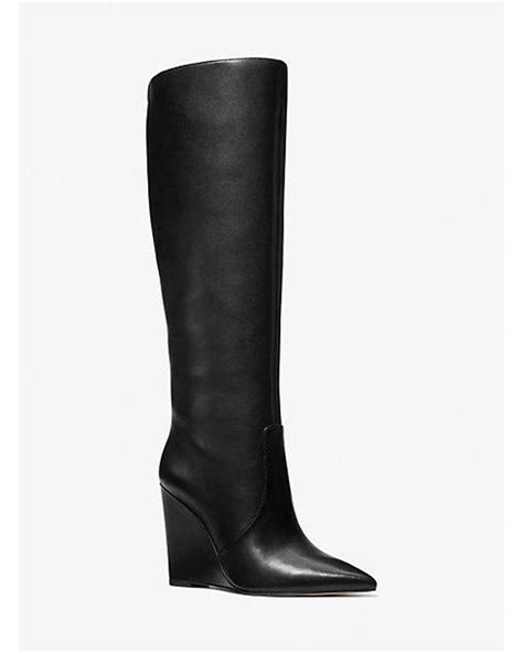 michael michael kors skid leather wedge bootie black|Michael Kors isra wedge boots.